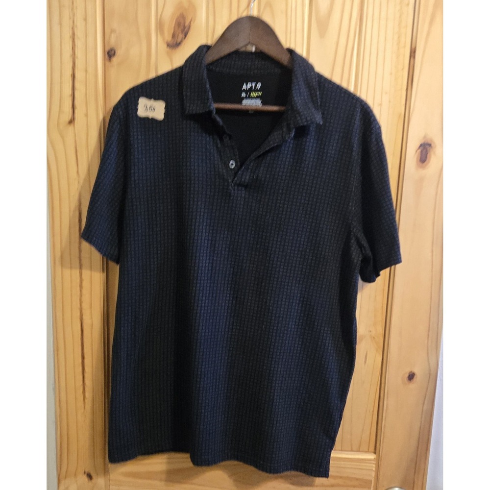 Apt 9 Premier Flex Mens XL Polo Shirt Grey Geometric‎ Micro Print Short Sleeve